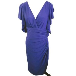 Ralph Lauren Womens Purple Midi Party Cocktail Dress Size 10  Ruched Stretch‎